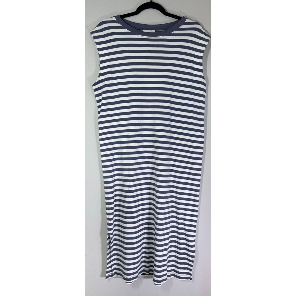 Haven Well Within Large L Slate Blue Stripe Midi Dress Minimalist Coastal Girl